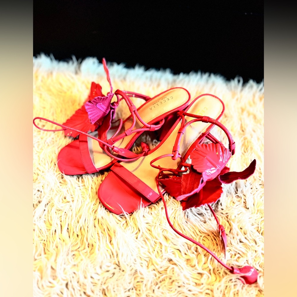 Cecelia New York : HIBISCUS. Color Coral. Elegant Pink Floral Women's Heels - Picture 7 of 10